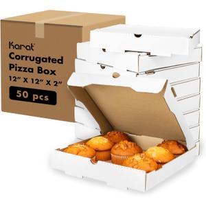 Karat Pizza Boxes 12" x 12" [50 Pack] White Corrugated Boxes | Ventilated, Grease-Resistant, Durable for Pizza or Mailing Use