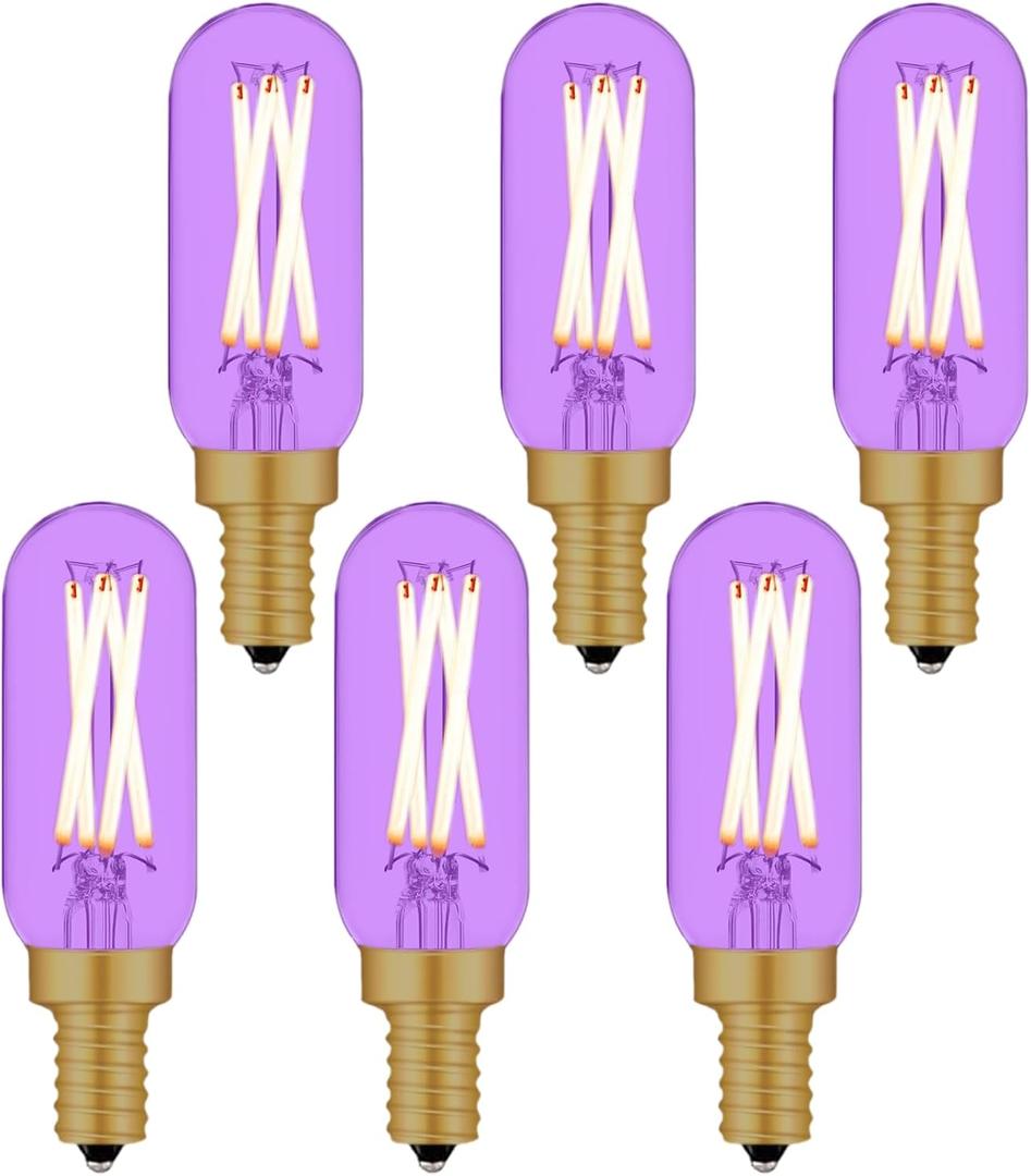 Small Base Purple Light Bulb E12 Colored Chandelier Light Bulbs, 4W 40 Watt Equivalent Dimmable Purple Candelabra Light Bulbs, 6 Pack