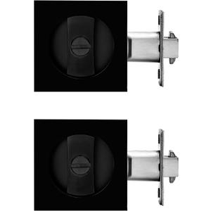 Pocket Door Lock,Privacy Door Hardware Suitable for Bathroom Bedroom etc Recessed 2 Sided, 2 3/8" Backset, Invisible Hardware for 1 3/8” to 2 3/16” Thickness Door (Black-2Pack, Privacy Lock)