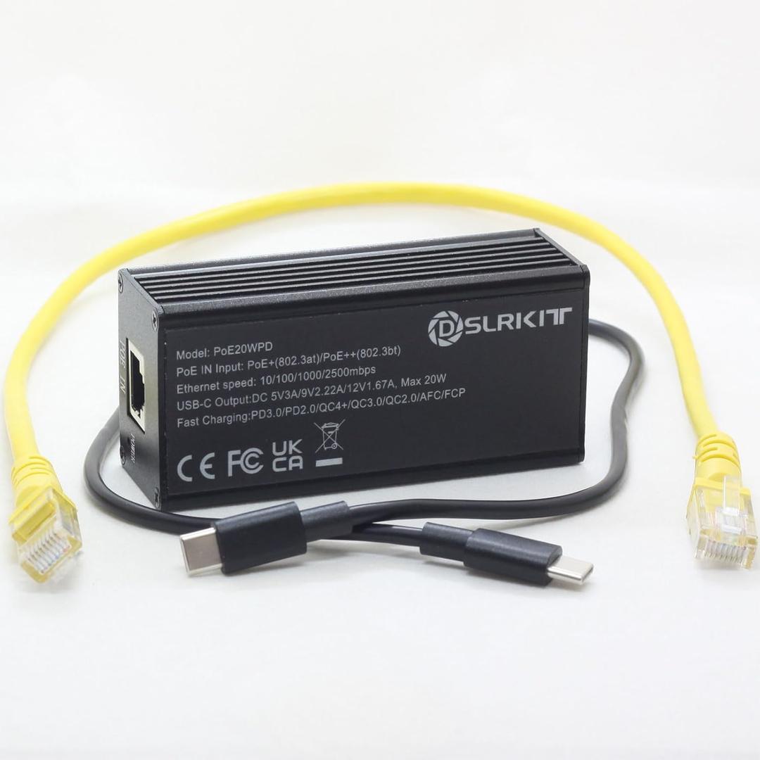 2.5Gbps PoE Splitter to USB Type-c 20W PD3.0 PPS QC 4+/3.0 802.3at, Compatible with Echo Hub, iPad, and Other Tablets