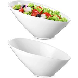 Yesland 2 Pack Porcelain Angled Serving Bowls - 26 oz White Salad Bowls - Ceramic Pasta Bowls for Cereal, Soup, Salad, Rice, Prep