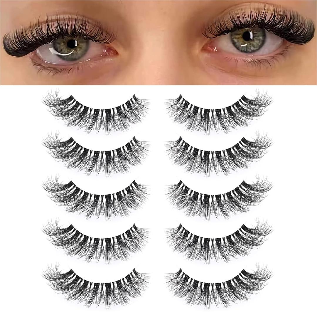KSYOO False Eyelashes Cat Eye Lashes Wispy Lashes Clear Band V1 Russian Strip Lashes That Look Like Extensions D Curl Cat Eye Lashes Natural Look Faux Mink 3D Fluffy Russian Strip Eyelashes