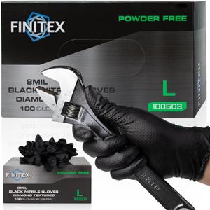 FINITEX Industrial Diamond Texture Nitrile Black Glove - 100/1000PCS Chemical Resistant 8mil Mechanic Disposable Gloves