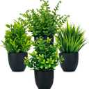 Set of 4 Fake Plants 7 Small Potted Plants Artificial Plants Indoor Mini Greenery Plants for Indoor Decor Home Shelf Office Decor, Compact Black Pot