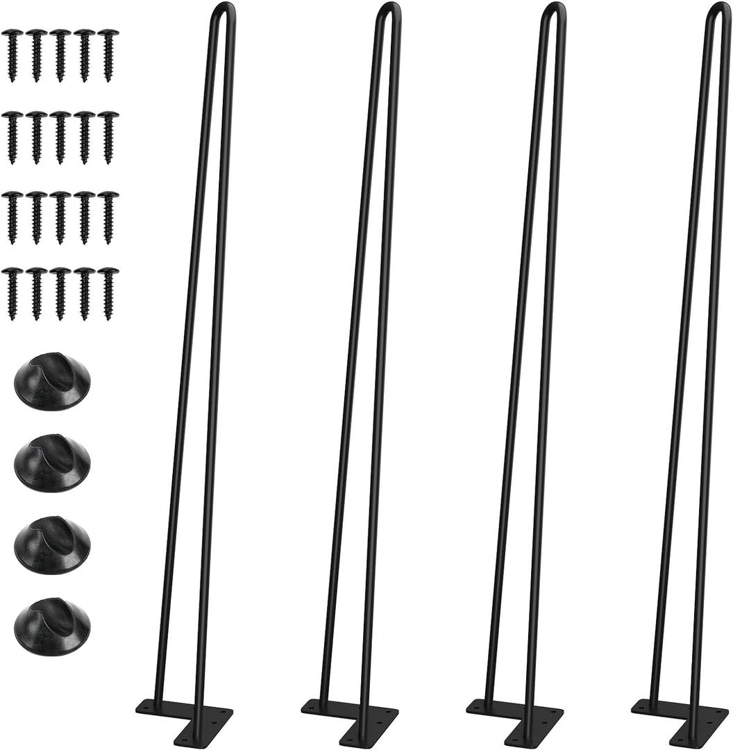 SMARTSTANDARD Hairpin Table Legs 26 Inch, 3/8" Solid Metal Legs for DIY Bench Desk Chairs Dining End Table - Set of 4, Carbon Steel Black Heavy Duty Furniture Legs with Rubber Floor Protectors