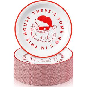 Shellwei 100 Pcs 7 Inch Christmas Paper Plates Bulk Christmas Party Plates Disposable for Xmas Holiday Party Supplies Dishware(Funny Santa)