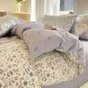 Duvet Cover Queen Size White Blue Floral Botanical Reversible Bedding Set 3-Piece Garden Style Flower Soft Lightweight Microfiber Comforter Cover Set with Zipper Closure and 2 Pillowcases