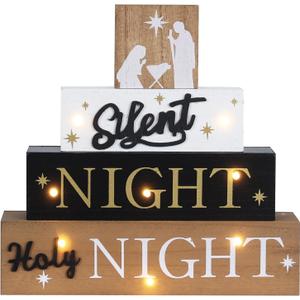 Nativity Sets for Christmas Indoor, MEETYAMOR Large Size LED 4-Layered Nativity Scene Wooden Block Silent Night Holy Night Sign Decor,Christmas Decorations Indoor for Home, Mantle, Table