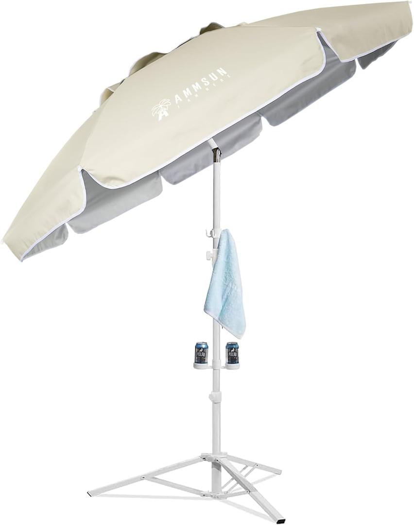 AMMSUN Shade Umbrella, Premium Portable Umbrella with Stand, 6.5ft Lightweight Free Standing Canopy for Sporting Games, Adjustable Instant Sun Protection and Easy to Carry, Beige