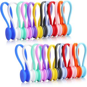 Motiloo 24 Pack Reusable Silicone Magnetic Cable Ties Strong Snap on Magnetic Cord Ties for Bundling and Organizing, Holding Stuff, Book Markers, Fridge Magnets (12 Color-24 Pcs)