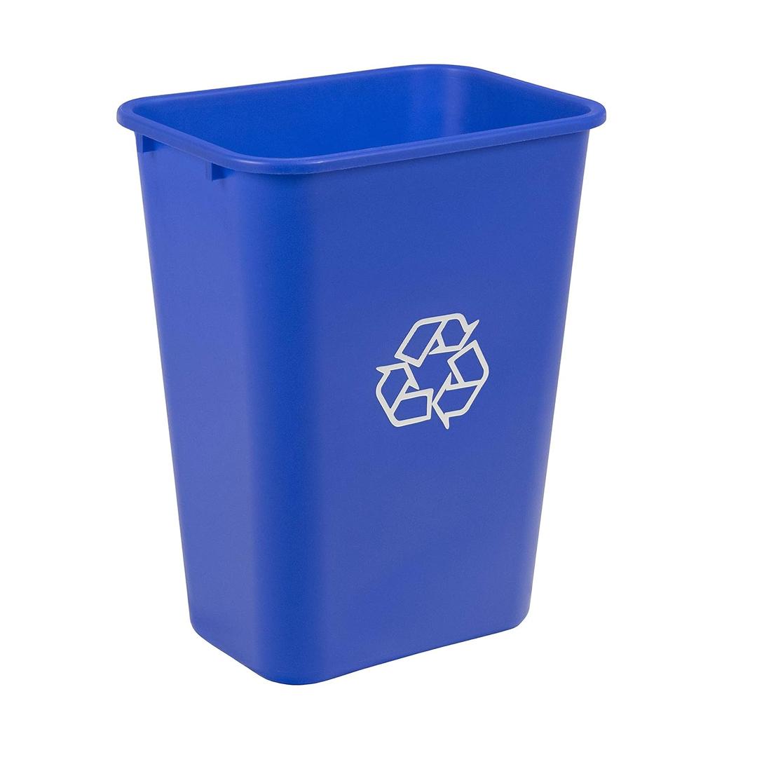 Amazon Basics Rectangular Commercial Office Wastebasket, Easy to Clean, Lightweight, 10 Gallon, Blue, Recycle Logo