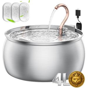 135oz/4.0L Cat Water Fountain with Copper Swan Spout, Ultra Quiet Automatic Pet Drinking Fountain for Cats & Dogs, Includes 3 Replacement Filters