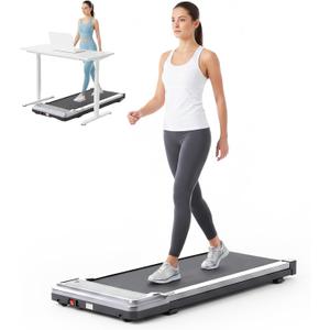 Smug Compact Armless Treadmill, Space Saving Design for Home & Office, Quiet Under Desk Walking Pad, 200 Lbs Capacity 3 in 1 Portable Walking Treadmill (no handle, Bright Silver)