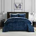 Homzard Velvet Quilt Set Queen Size Bedding Set, Blue Queen Size Comforter Set,Navy Blue Bedspreads, Luxurious Plush Bedding Sets，Soft Lightweight for All Season