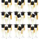 Funnymoom 24 Pack Plastic Champagne Flutes Set Disposable Glitter Glasses Mini Graduation Caps with Tassels 4.5 oz Clear Toasting Cups for Graduation Party Favor (Gold)