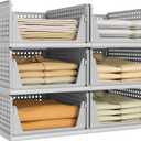 Pinkpum Grey 6 Pack Closet Organizers Storage Bins, Stackable Plastic Drawer Basket for Clothing, Stackable Storage Bins Shelf Storage Container for Closet Wardrobe Bedroom Bathroom Office (Gray)