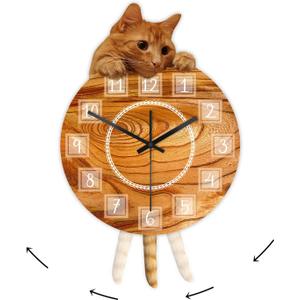 Cat Clock with Moving Tail, Cat Pendulum Swinging Wall Clock Silent Non Ticking Battery Operated Easy to Assemble Creative DIY Clock for Living Room Bedroom Kitty Lovers