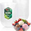 bUCLA 50 Pack Clear Plastic Serving Bowls - 24oz Disposable Salads, Cereal, Fruit, Dessert & Soup Bowls for Wedding & Party