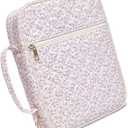 Ladies Portable Quilted Bag with Multiple Pockets and Cotton Carry Handle (Pink Flowers)
