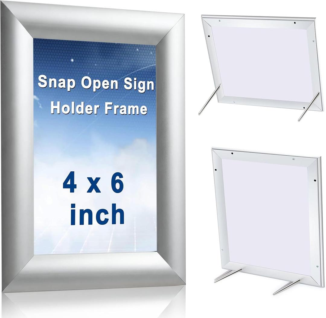 Blulu 2 Pcs Silver 4 x 6 Inch Front Load Easy Open Snap Frame Poster/picture Frame, Snap Open Sign Holder, Wall Mount or Tabletop