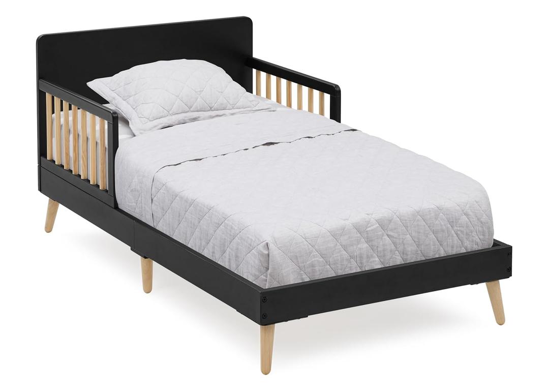 Delta Children Logan Wood Toddler Bed, Greenguard Gold Certified, Midnight Grey/Natural Delta Children Logan Wood Toddler Bed, Greenguard Gold Certified, Midnight Grey/Natural