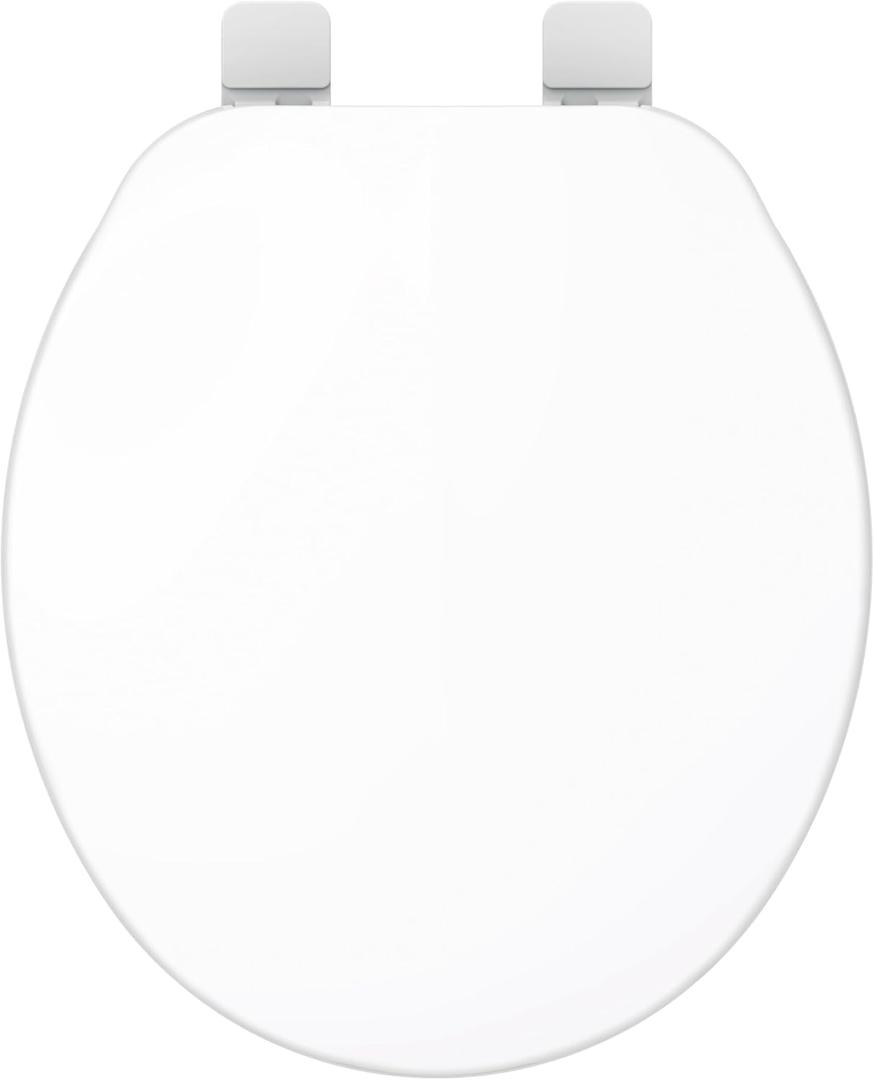 Gerber Round Front Toilet Seat with Cover, Standard Close, Quick & Easy Install, Heavy-Duty Plastic, Durable & Fade-Resistant, White GC55012043