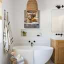 Highland Cow Wall Art Bathroom Decor 12x16 Cute Cow Bathroom Canvas Prints Funny Highland Cow Prints Art Cow On Toilet Picture Rustic Farmhouse Modern Style Restroom Bath Painting Print (Highland Cattle Holding Flowers In The Bathtub)