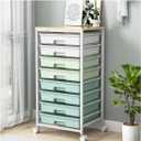 Rolling Storage Utility Cart Organizers with 8 Drawers and Wooden Tabletop for Living Room,Office,Classroom,Craft Room,Bedroom,Dorm,Green