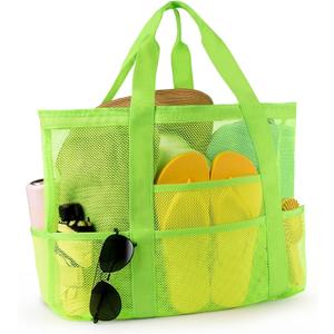 CaCTOUR Mesh Beach Bag,Large Beach Bags for Women with 8 Pockets,Packable Tote Bag for Beach Cruise Pool Vacation Essentials