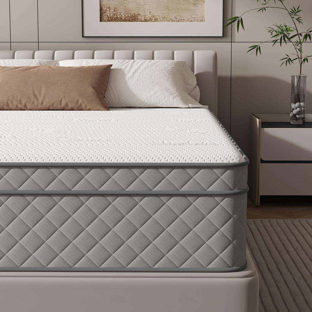 Queen Mattress, 12 Inch Hybrid Queen Size Mattress with Cooling Gel Memory Foam and Pocket Springs, CertiPUR-US Certified, Medium Firm