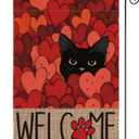 AVOIN color life Valentines Day Garden Flag 12x18 Inch Double Sided Outside, Black Cat Love Hearts Welcome Yard Outdoor Flag