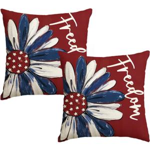 AVOIN colorlife 4th of July Freedom Throw Pillow Cover, 18 x 18 Inch Patriotic Memorial Day America Stars Red Cushion Case for Sofa Couch Set of 2