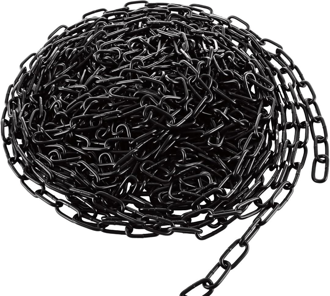 3/32" Black Chain Link 39 ft Long Decorative Chain for Hanging Plants, Basket, Picture Metal Heavy Duty Chain Bulk Carbon Steel Chain for Light Fixture, Chandelier, Lamp, Clothes, Dog Leash