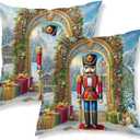 18x18 Inch Set of 2 Christmas Throw Pillow Covers Soft Decorative Cushion Covers Holiday Winter Farmhouse Merry Christmas Nutcracker Pillow Cases with Soldier and Gifts for Sofa Couch Bed
