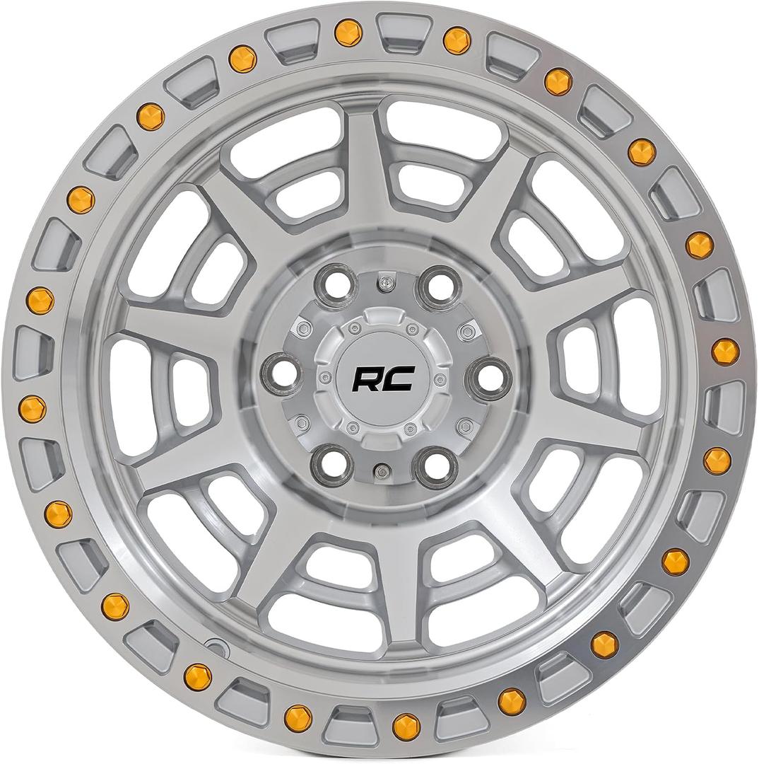 Rough Country 85 Series 17x9 Off-Road Wheel - 5x5.0" Bolt Pattern, 12mm Offset, Full Machined Aluminum with Simulated Beadlock & Gold Accent Hardware