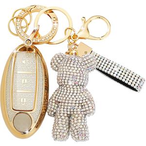 Key Fob Cover with Diamond Keychain for Nissan Car Key Shell Compatible with Nissan Altima Rogue Sentra Pathfinder Frontier Maxima Titan Murano Kicks Juke Versa Armada (3 Buttons-Silver Bear)