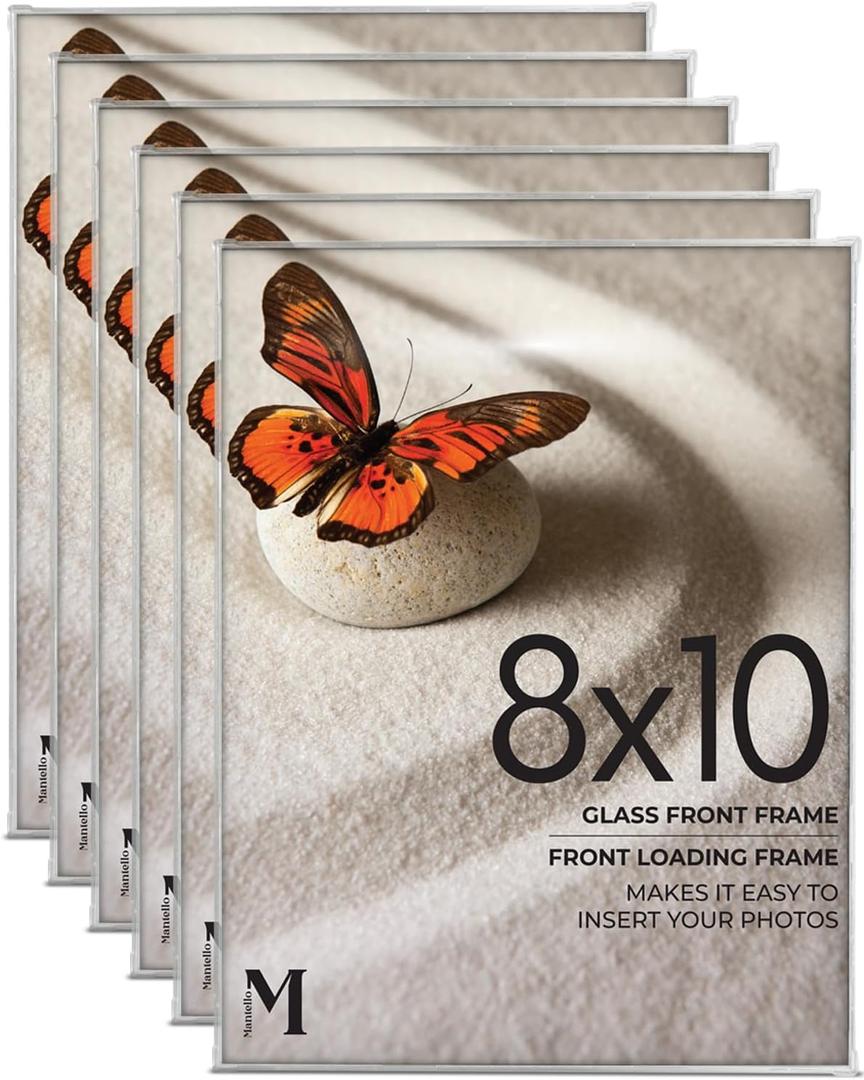 Mantello Clear Acrylic Frame - 8x10 Acrylic Picture Frames, Set of 6 - Modern, Minimalist Front-Loading Photo Frame - Wall Mount or Desktop Stand - for Home, Office, or Business Display, 6-Pack