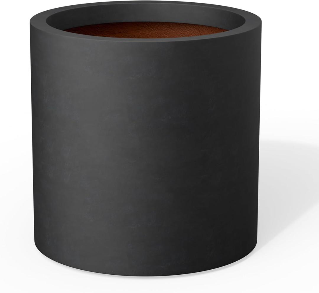 Kante 12.6" Cylinder Concrete Planter, Round Plant Pot with Drainage Hole for Indoor Outdoor Use, Suitable for Flower, Trees, Succulents, Black Finish with Painted Interior