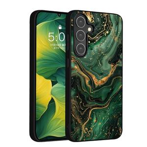Samsung Galaxy S25 Plus Case,Slim Fit Glow in The Dark Luminous Hybrid Hard PC Soft TPU Bumper Shockproof Drop Protective Galaxy Plus S25 Case Green Gold Marble