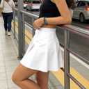 eoeoo Women's Flared Mini Skirt Stretchy High Waist Flowy Ruffle Hem Skater Skirt (White, M)