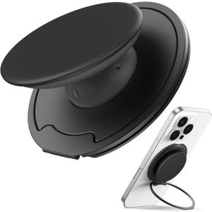Sinjimoru for MagSafe Phone Grip  3000G Magnetic Hold, Soft Silicone Comfort, Metal Plate Included, iPhone 17/16/15/14/13, M-Tap Tok Ring Stand Black