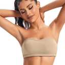 ANGOOL Strapless Bra for Women Stay-Up Padded Non-Slip Silicone Bandeau Bra Seamless Comfort Wirefree Tube Top (Beige, L)