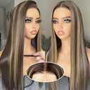 BLL Highlight Wig, Synthetic Pre Plucked Pre Cut 6x4.5 Lace Front Wigs for Black Women 26inch 4/30 Brown Blonde Highlights Honey Brown Straight Wigs Beginner Friendly