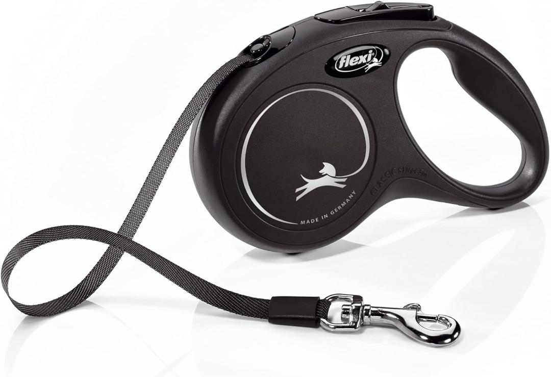 FLEXI New Classic Tape Retractable Dog Leash for Small Dogs up to 33 lbs. 16 ft., Black| Tangle Free Pet Walking Leash with One-Handed Brake, Pause, Lock|German Quality Product
