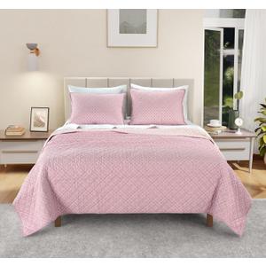 Izod 100% Cotton Percale Pre-Washed Quilt Set, Ultra-Soft & Reversible Bedding, Twin Cotton Comforter, Wrinkle-Resistant 2-Pc Cotton Bedspread with Matching Shams, All-Season Comfort - Pink Mosaic