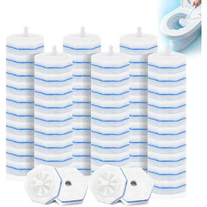 64 Pcs Disposable Toilet Bowl Wand Refills, Toilet Bowl Cleaners Scrubber, 5X Cleaning Power Toilet Brush Heads Replacement Cleaner Refill Pads Compatible with Clorox