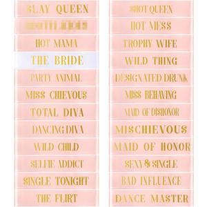 24 Pcs Bride Sash Bachelorette Party Bridesmaid Sashes Set Bridal Team Sash Bachelorette Party Sashes Bridal Shower Decorations Bride Gifts for Bridesmaids Maid of Honor(White Rose Gold)