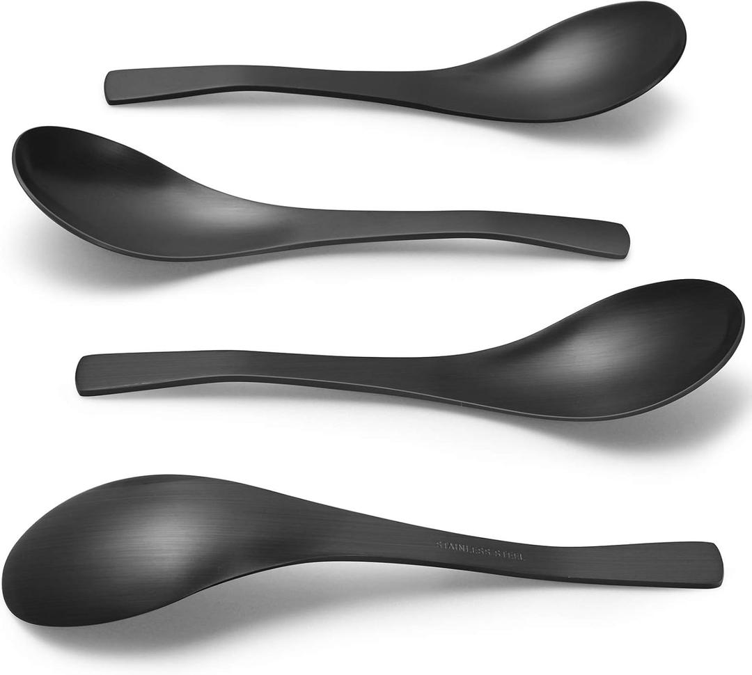 HIWARE Matte Black Thick Heavy-Weight Soup Spoons, Stainless Steel Soup Spoons, Table Spoons, Set of 6