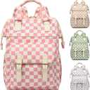 Corduroy Laptop Backpack for Women 15.6 Inch Stylish College School Bookbag, Business Work & Travel Computer Backpacks (Checkered Pink)