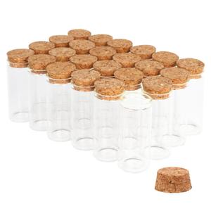 24PCS 30ml Glass Test Tubes with Cork Stoppers, 30 x 60mm Liquid Sample Vial, Clear Flat Test Tubes for Bath Salt, Candy Storage, Scientific Experiments, Party Decoration and Plant Propagation